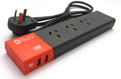 Zapatilla Prolongador 3 Tomas + 2 Usb Richi 1,5mts Gris X 3u 0