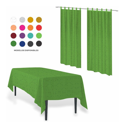 Pack 4 Combo Cortinadecocina 2 Paños+mantel Rectangular Liso 0