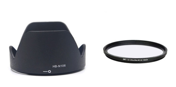 Parasol Hb-n106 Nikon 18-55mm Af-p + Uv 55mm Multicapa Slim 0 Parasol Hb-n106 Nikon 18-55mm Af-p + Uv 55mm Multicapa Slim 0