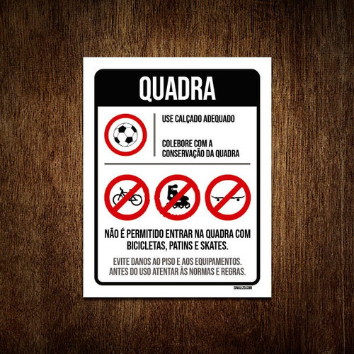 Placa Regras Normas Uso Quadra 36x46 0