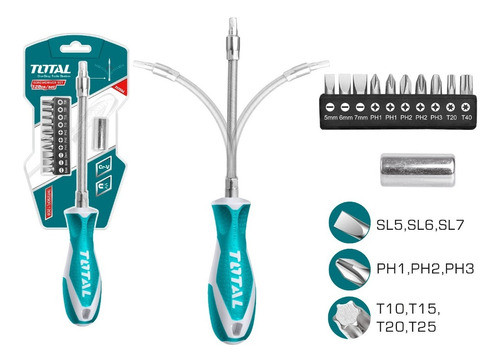 Destornillador Flexible Con 12 Puntas Total | Tht250fl1206 0