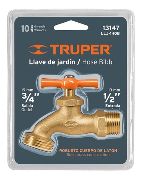 Canilla De Bronce Fundido Para Jardín Exterior 1/2'' Truper 0 Canilla De Bronce Fundido Para Jardín Exterior 1/2'' Truper 0