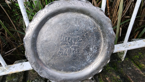 Bandeja Antigua Baño De Plata 25cm De Diámetro. 0