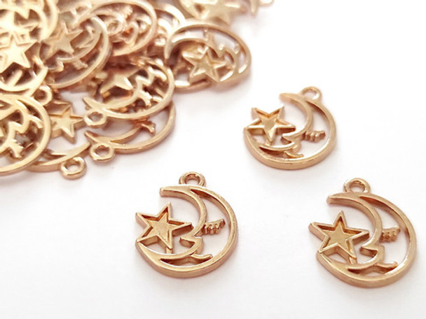 15 Dijes Luna Durmiente Con Estrella Metal Armado Bijouterie 0