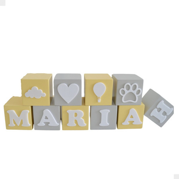 Kit 10 Cubo Nome Bebe Coroa Enfeite Prateleira Letra Branca 0