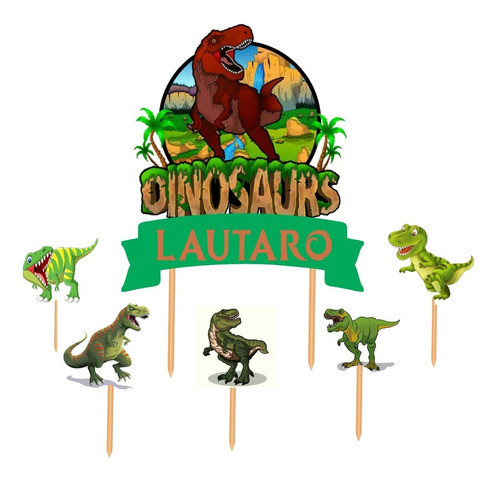 Adorno Torta Cake Topper  Dinosaurios Pinche Personalizado 0