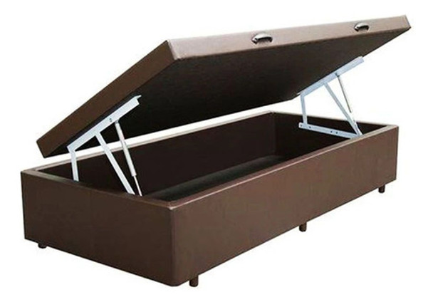 Base Cama Box Baú Blindado Solteiro Corino Marrom 43x88x188 0