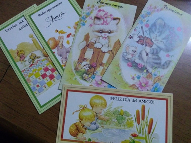 X5 Tarjetas Día Del Amigo Retro Vintage Antiguas Gold Mundo 0