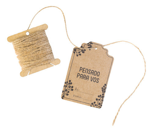 25 Etiquetas Colgante Hand Tags Kraft Impresa + Hilo De Yute 0