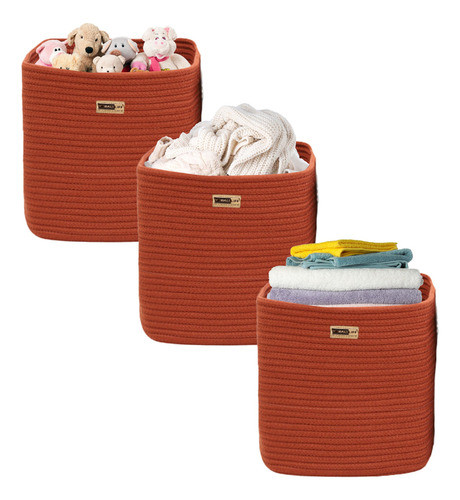 Minmallife Cesta Cuadrada De Cuerda (juego De 3)  Todo Rojo 0