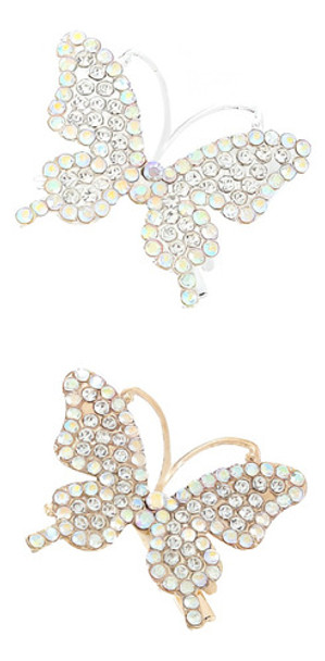 Hebillas Mariposas De Strass  Para El Pelo 2u Gold Silver 0
