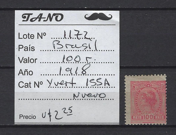 Lote1172 Brasil 100 Reis Año 1918 Yvert# 155 A Nuevo 0