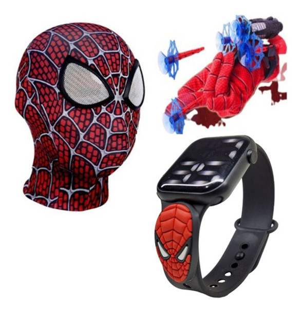 Máscara,luva Lança-dardos E Relógio Infantil Homem-aranha_eq 0