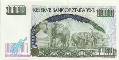 Billete Zimbawe 1000 Dolares Año 2003 Elefantes Sin Circular 0