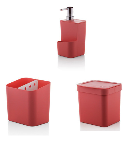 Conjunto Casa Cozinha Pia Trium 3 Peças Vermelho Kit Ou 0