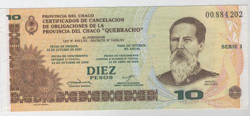 Billete Bono Chaco 10 Pesos Sin Circular 0