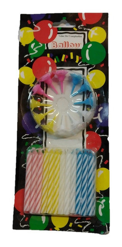 Velas Multicolor Con Portavela Flor Torta Cumpleaños X 24 0