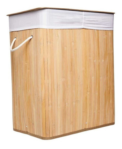 Canasto Cesto Bambú Doble Rectangular Ropa Tapa  Grande 0