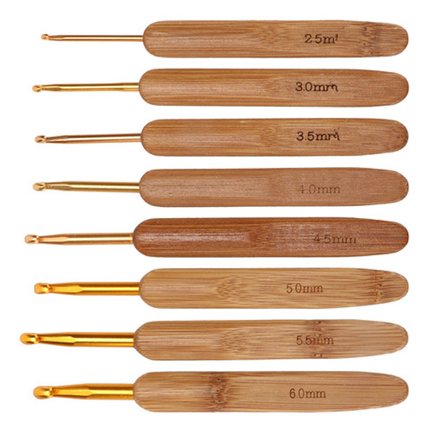 8 Peças De Ganchos De Crochê, Alça Ergonômica De Bambu, Tama 0