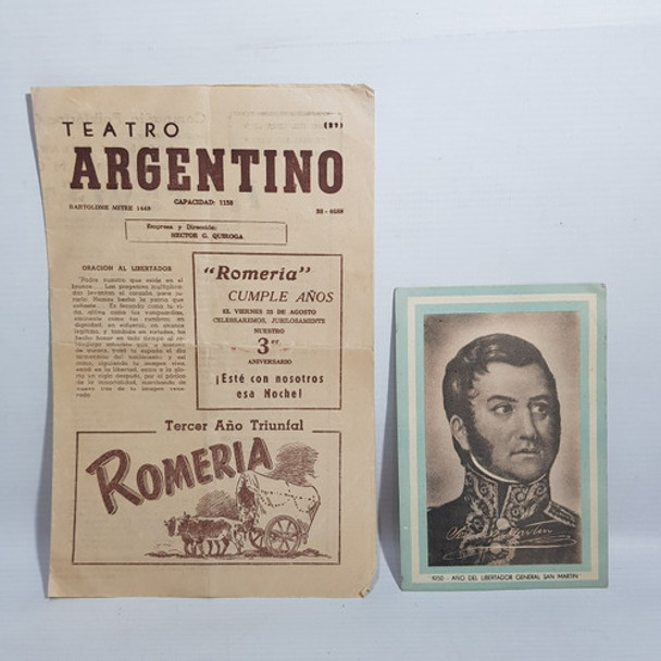 Antiguo Programa Tratro Arg + Postal San Martín Mag 62463 0