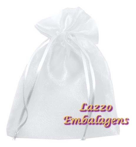 Pct 10 Sacos De Organza 10x25cm Branco Fita Branca 0