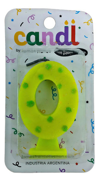 Vela Numero Amarillo Fluo Con Lunares Nº0 0