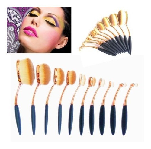 10pc Maquillaje Profesional Cepillo Conjunto Oval Cepillos C 0