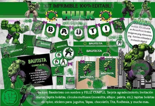 Kit Imprimible Candy Bar Increible Hulk Full% Editable 0