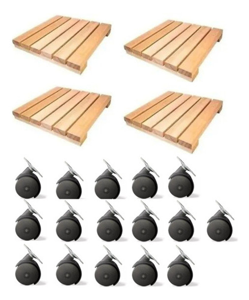 Jogo 16x Rodízios Preto Branca S/ Freio + 4 Deck Madeira 0