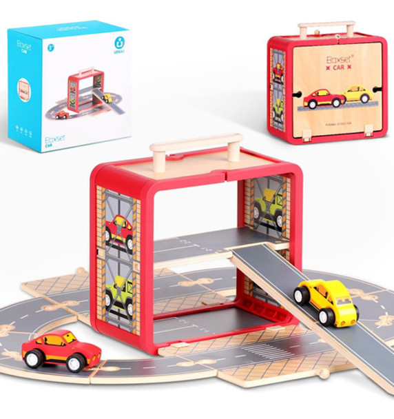 Juego De Coches De Madera Para Niños Con Pista Y Garaje 0