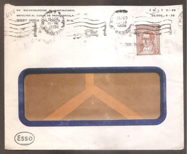 Argentina 1939  Sobre Circulado  Numero  63v 0