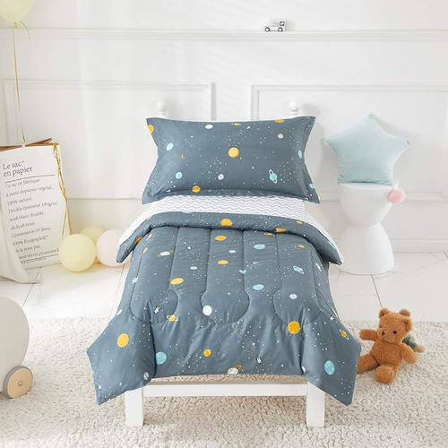 Boys Space Planet Toddler Bedding Set Gris-verde Incluye Ado 0