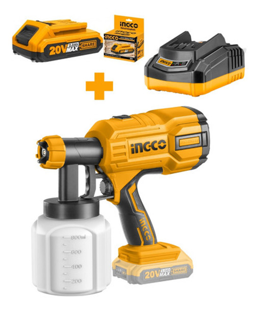 Pistola De Pintar Batería 20v Ingco Cargador + Batería - Lnf 0