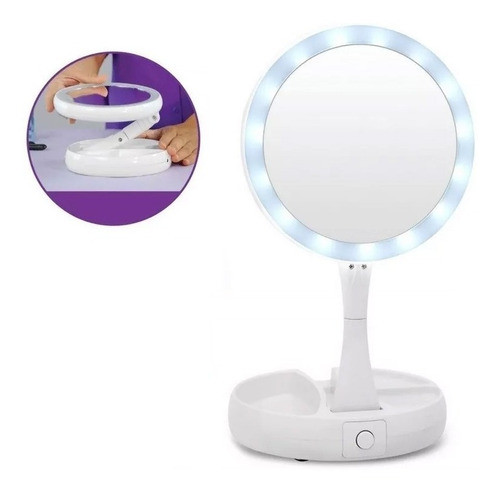 Espejo Luz Led Tactil Usb Maquillaje Portatil Aumento Plegab 0