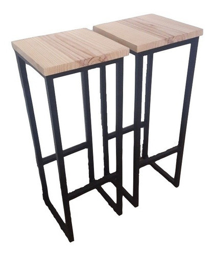 Banqueta Taburete  Hierro Madera Estilo Industrial 0