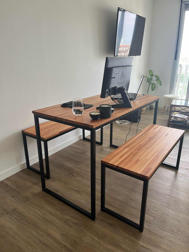 Mesa Madera Y Hierro Con Banquetas 0