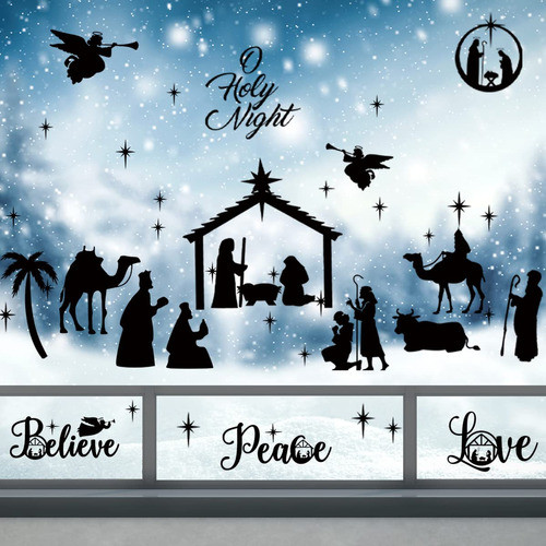Calcomanas De Navidad Para Ventana De Jess Religioso Esttico 0