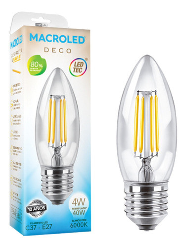 Lámpara Vela C37 Filamento Macroled 4w E27 - 0