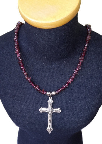 Rox1226 Collar Corto Piedra Granate Con Cruz 0
