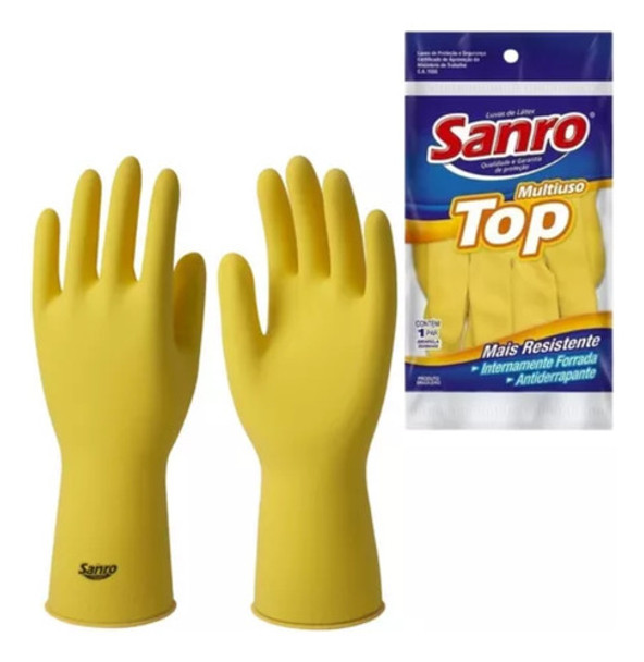 Luva Latex Sanro Top Forrada Tam. P Amarelo Pequena 0