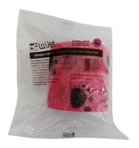 Atadura La Vet 5cm Rosa c/ Patinhas Tkl Imp. 0