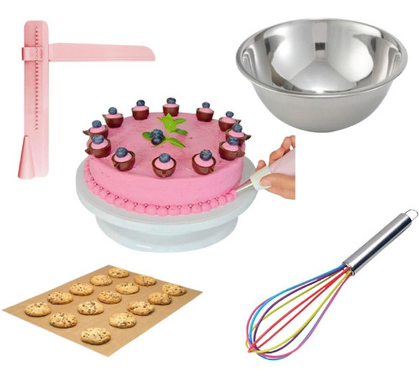 Kit Reposteria Plato Giratorio Bowl Batidor Alisador Torta 0 Kit Reposteria Plato Giratorio Bowl Batidor Alisador Torta 0