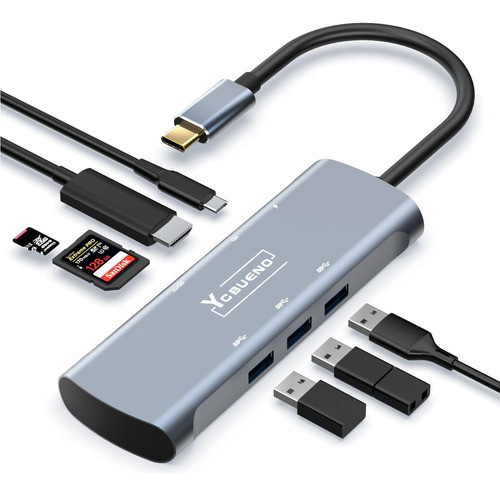 Ycbueno Hub Usb C, Concentradores Usb 7 En 1 Con Hdmi 4k, 3 0