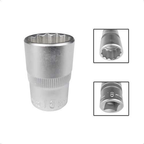 Soquete Estriado Encaixe 1/2 Pols Crv 18mm Aço Cromo Vanádio 0