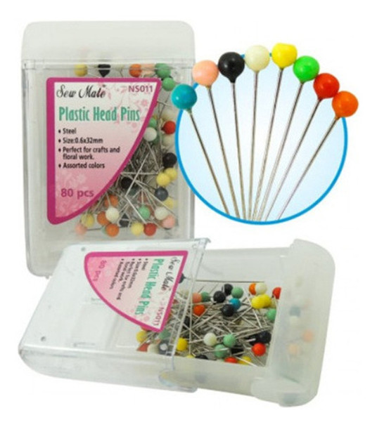 Alfinetes Cabeça Bola Corpo Inox Patchwork Costura 80 Pçs 0