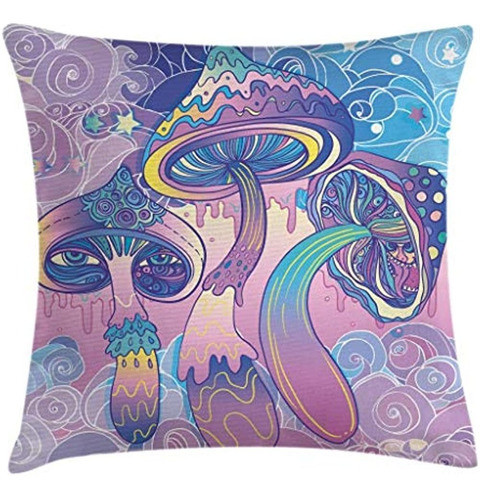 Ambesonne Mushroom Throw Pillow Cojín, Trippy Drawing Hippie 0