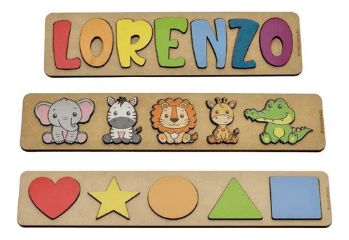 Conjunto Quebra-cabeça Nome Personalizado + Formas + Animais 0