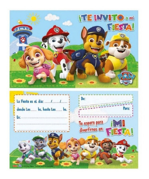 Tarjetitas Invitación Cumple - Paw Patrol - X10 0