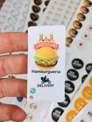 1000 Adesivos 6x3cm Retangular Personalizado Hamburgueria 0
