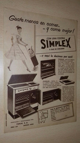 P677 Clipping Publicidad Cocinas Simplex Año 1957 0